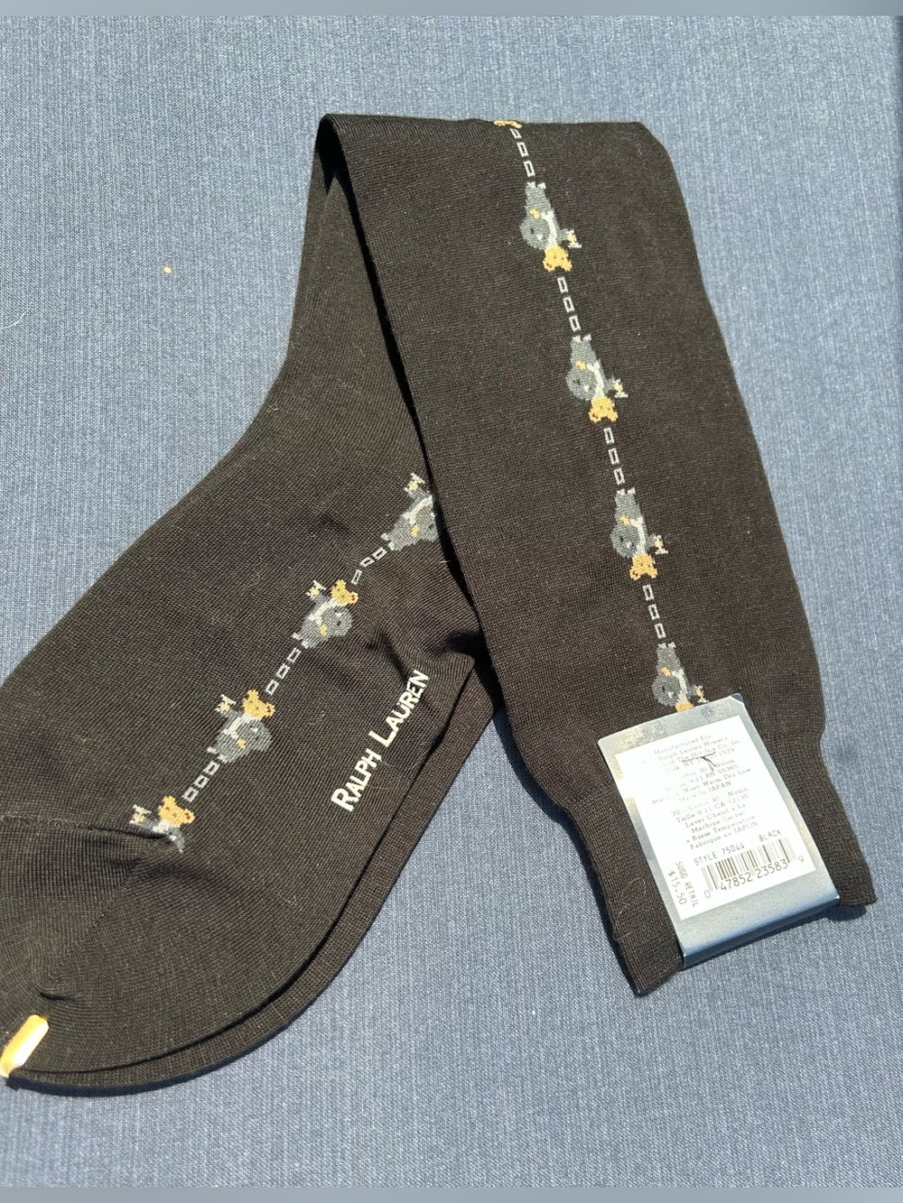 Ralph Lauren Vintage black Knee Socks with Polo Bear Motif NWT Old Money Preppy - Picture 4 of 5
